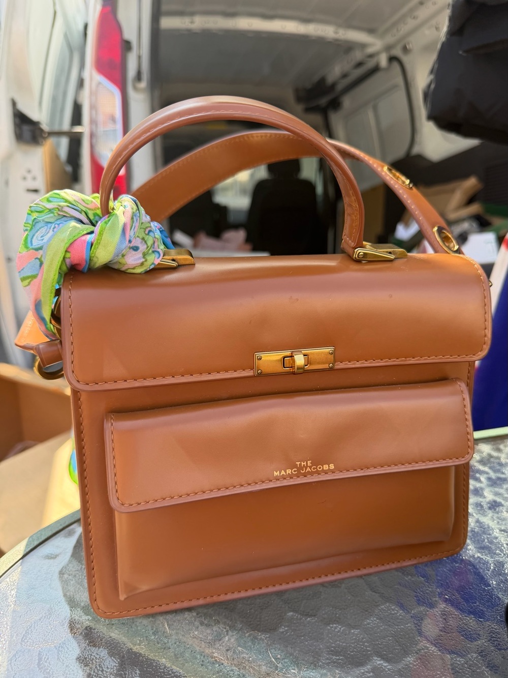 Marc Jacobs Cognac Leather Top-Handle Satchel with Gold Hardware